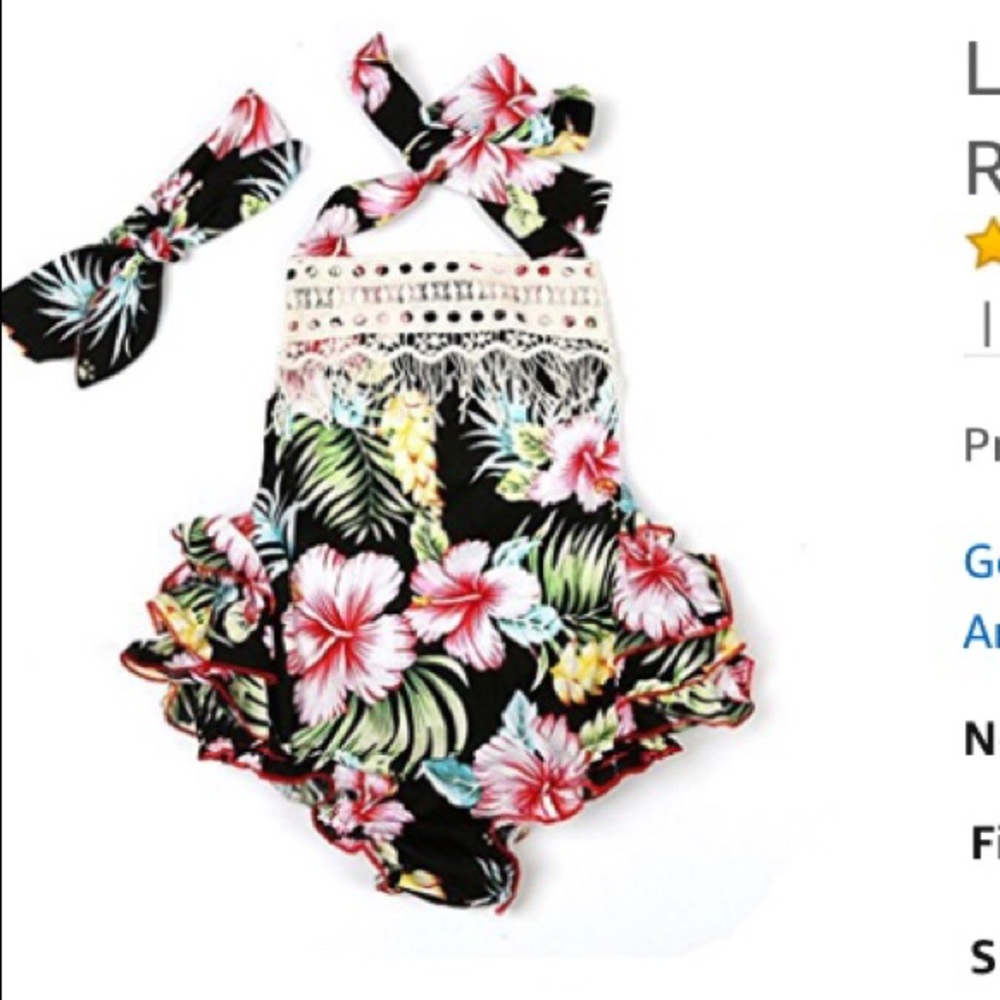 Last 1🚨Baby Girl Floral Ruffle Romper w/Headband - Picture 3 of 4